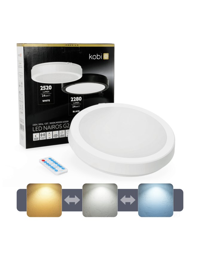 Plafon z czujnikiem ruchu LED NAIROS G2 24W 3CCT LX IP65 biały Kobi Premium 