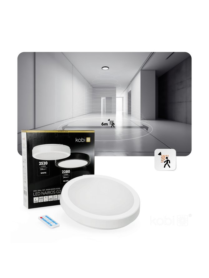 Plafon z czujnikiem ruchu LED NAIROS G2 24W 3CCT LX IP65 biały Kobi Premium 