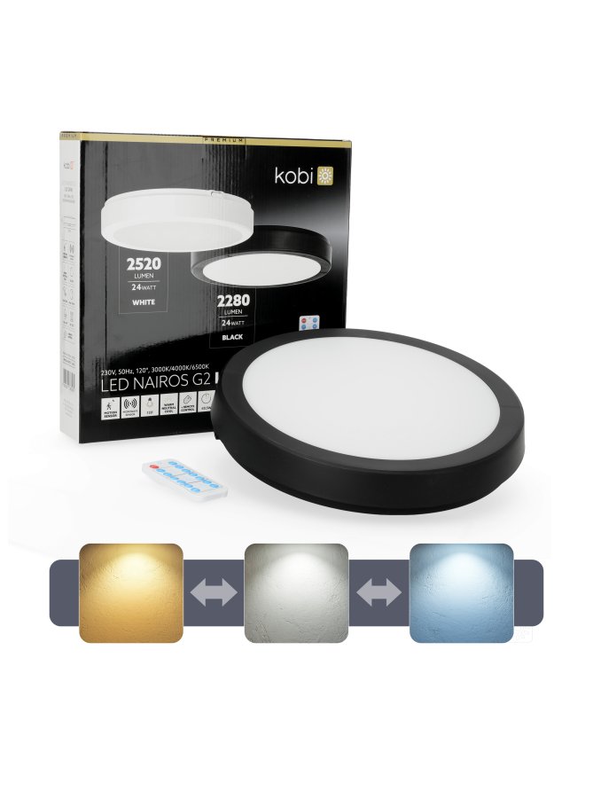 Plafon z czujnikiem ruchu LED NAIROS G2 24W 3CCT LX IP65 czarny Kobi Premium 