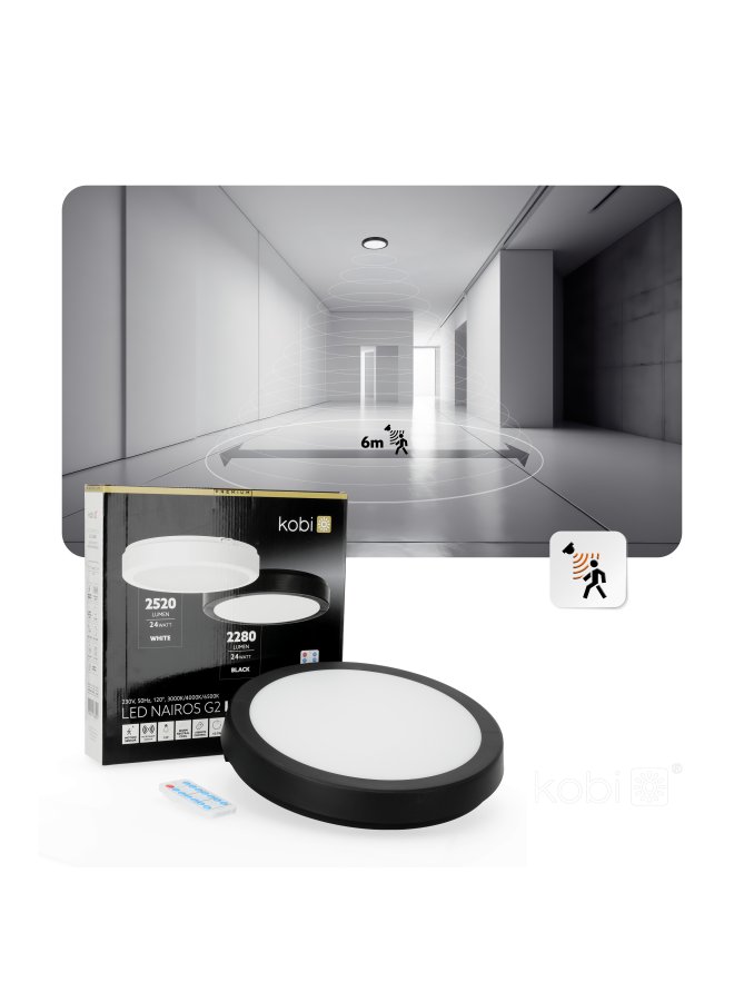 Plafon z czujnikiem ruchu LED NAIROS G2 24W 3CCT LX IP65 czarny Kobi Premium 