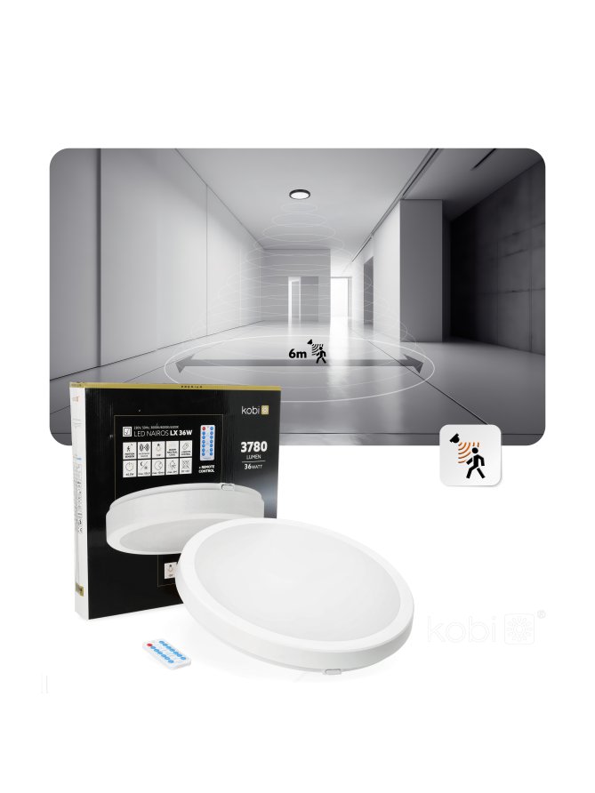 Plafon z czujnikiem ruchu LED NAIROS G2 36W 3CCT LX IP65 biały Kobi Premium 
