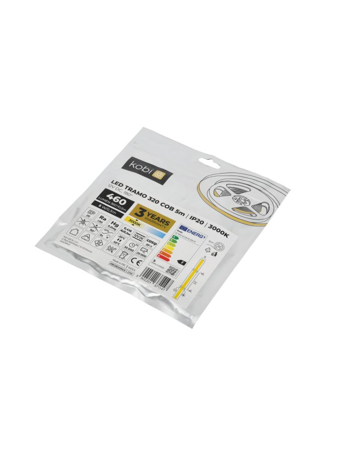 Taśma LED TRAMO 320 COB 5m 3000K 12V IP20 Kobi Premium 