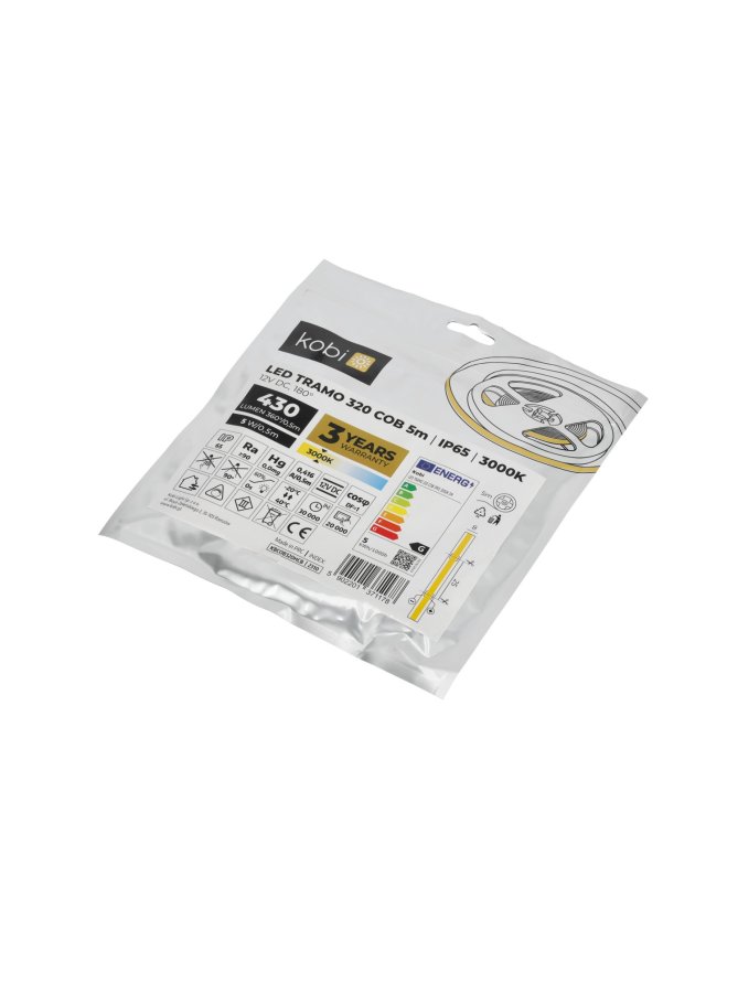 Taśma LED TRAMO 320 COB 5m 3000K 12V IP65 Kobi Premium 