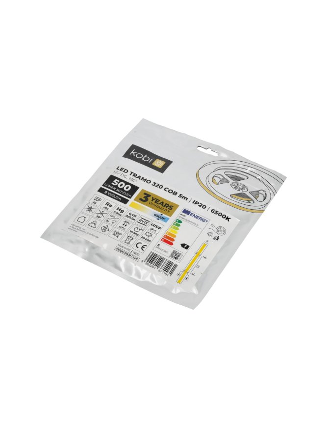 Taśma LED TRAMO 320 COB 5m 6500K 12V IP20 Kobi Premium 