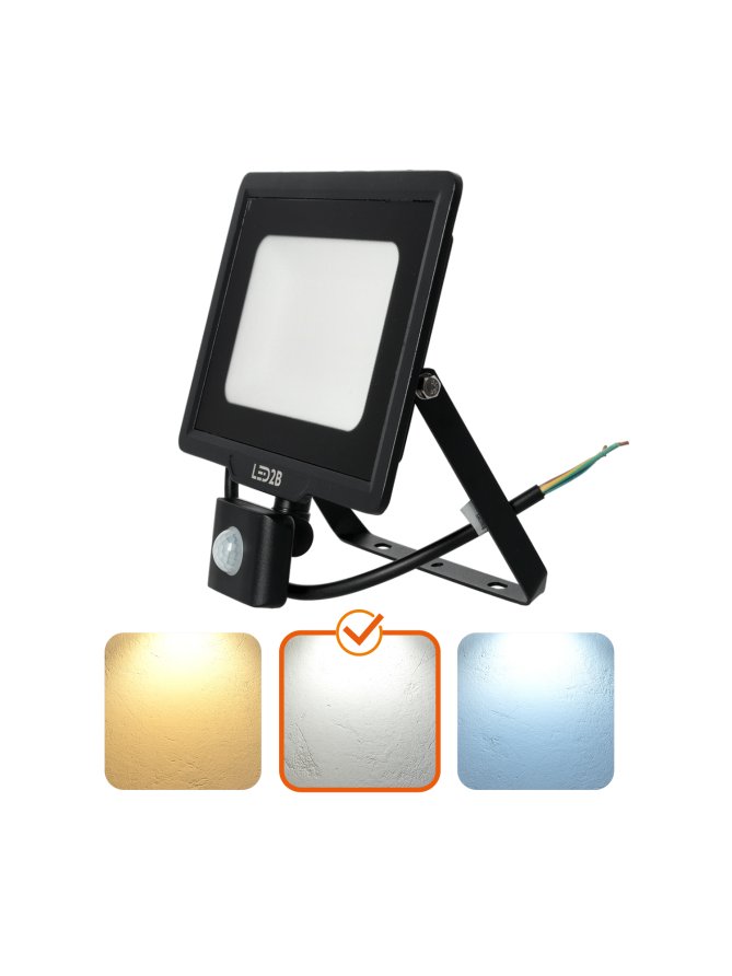 Naświetlacz zewnętrzny z czujnikiem ruchu PIR LED MHC 50W 4000K IP65 czarny LED2B 