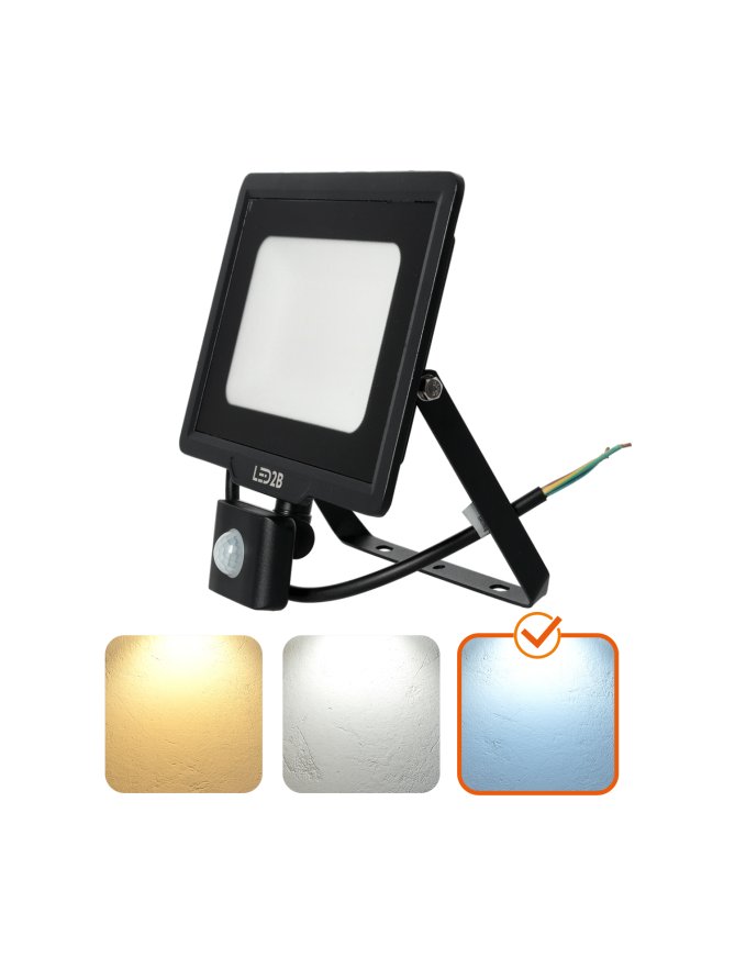 Naświetlacz zewnętrzny z czujnikiem ruchu PIR LED MHC 50W 6500K IP65 czarny LED2B 
