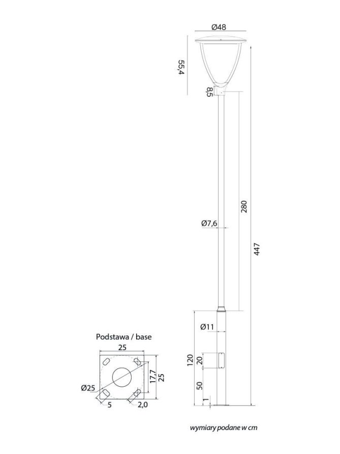 Lampa uliczna LED URAN 447cm 60W IK08 oświetlenie osiedli, ulic, parków