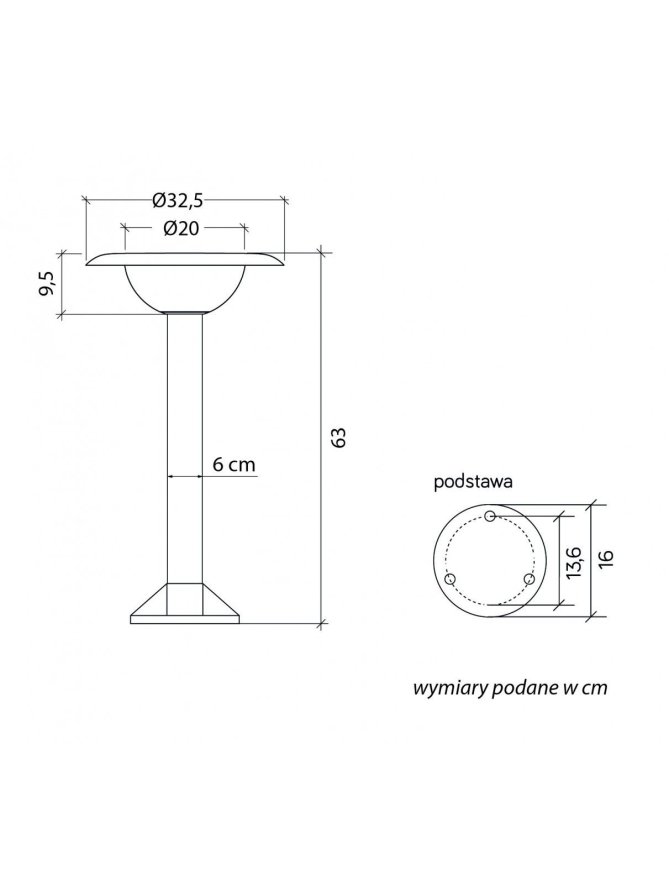 Słupek ogrodowy FEBE 63cm IP65 czarny wymienna żarówka E27 LEDco.pl