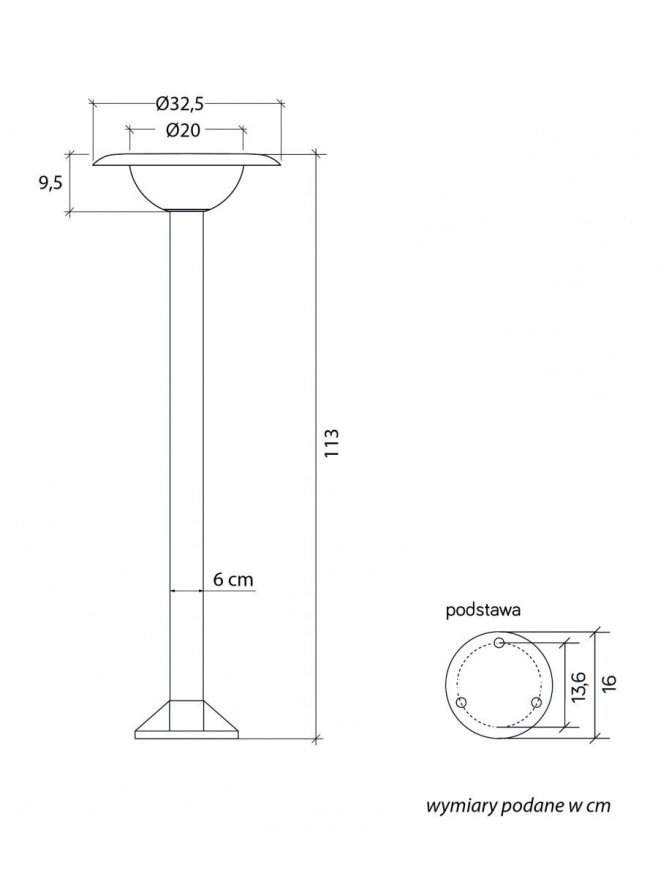 Słupek ogrodowy FEBE 113cm IP65 czarny wymienna żarówka E27 LEDco.pl