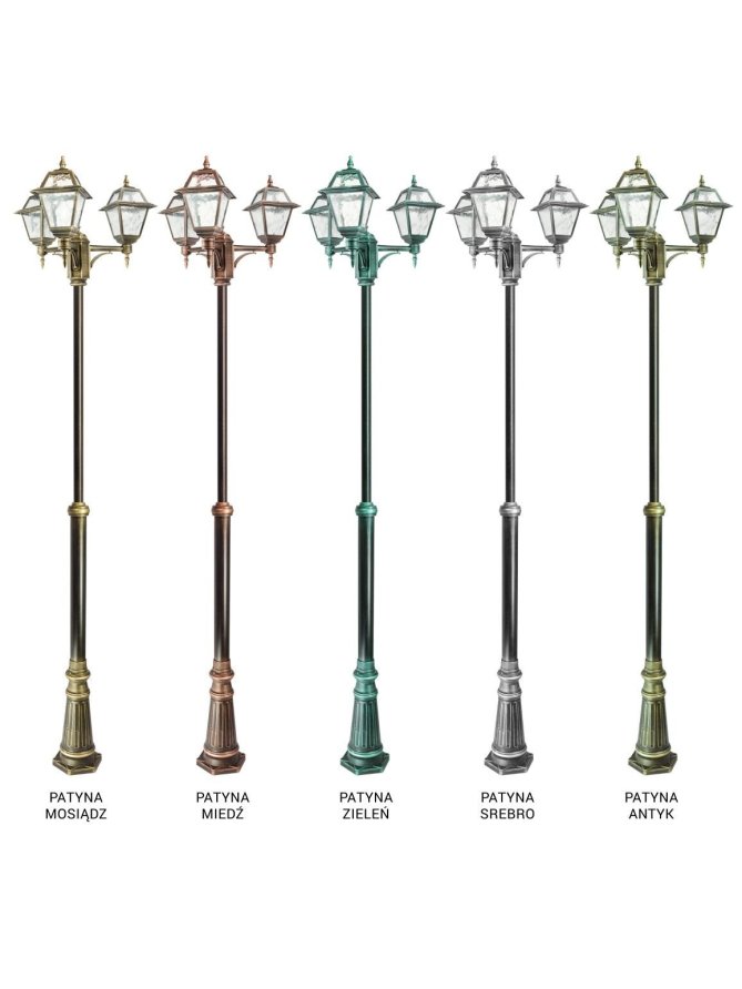 Potrójna latarnia ogrodowa WITRAŻ 185-285cm retro | sklep LEDco.pl