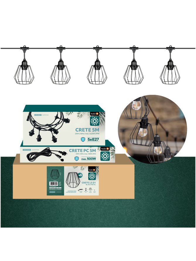 Girlanda ogrodowa Zestaw CRETE 5m + kabel 5m + 5x klosz D1 005120