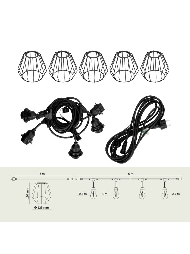 Girlanda ogrodowa Zestaw CRETE 5m + kabel 5m + 5x klosz D1 005120