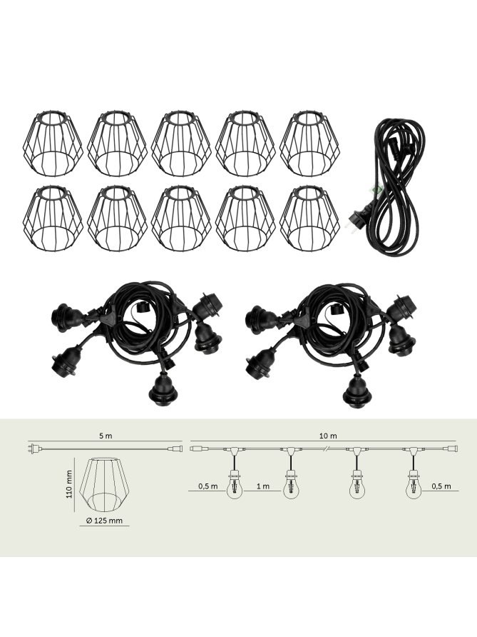 Girlanda ogrodowa Zestaw CRETE 10m + kabel 5m + 10x klosz D1 005124