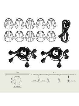 Girlanda ogrodowa Zestaw CRETE 10m + kabel 5m + 10x klosz D1 005124