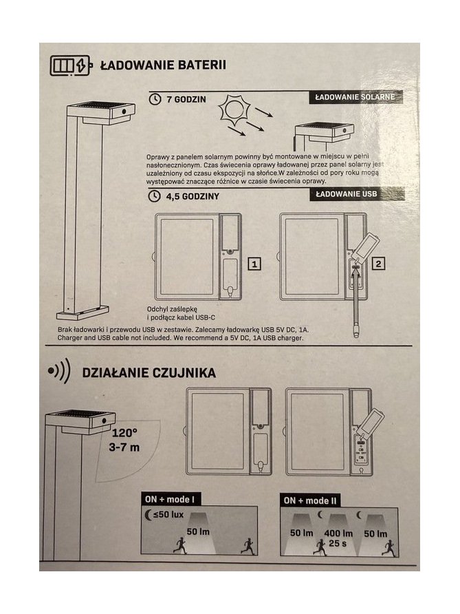 Lampa solarna stojąca słupek z czujnikiem ruchu 329424 - LEDco.pl