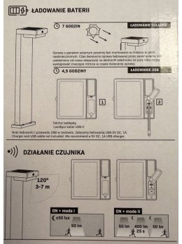 Lampa solarna stojąca słupek z czujnikiem ruchu 329424 - LEDco.pl