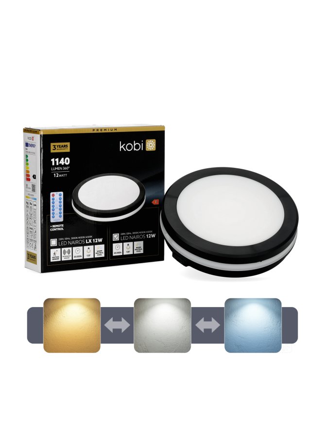 Plafon LED sufitowy NAIROS 12W CCT IP65 czarny Kobi Premium 001795
