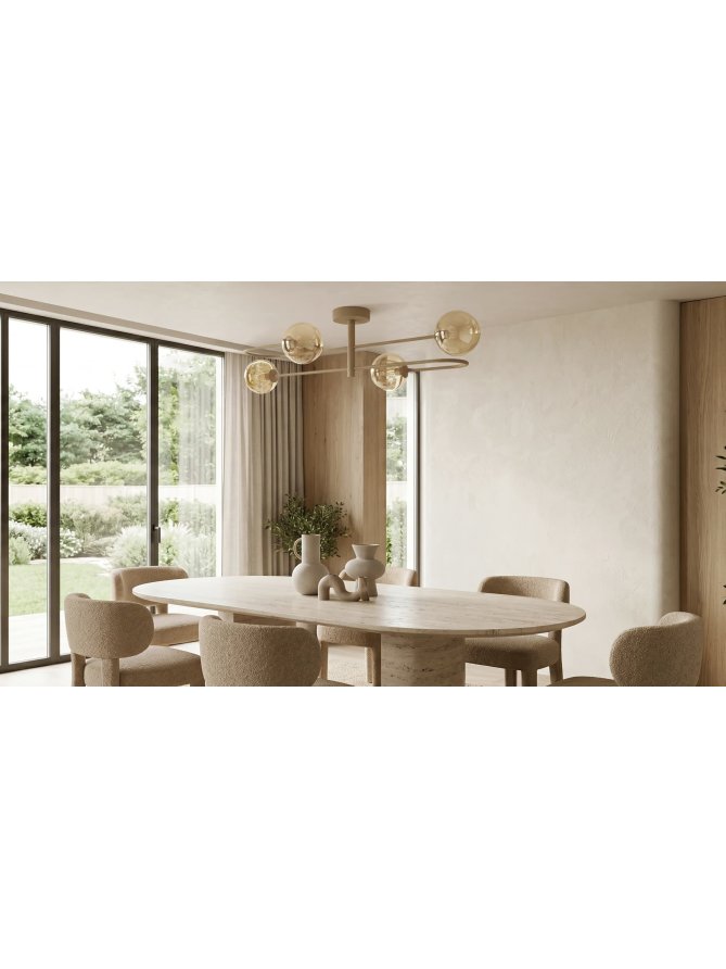 Beżowa lampa sufitowa z bursztynowymi kulami K-5996 z serii SPARK