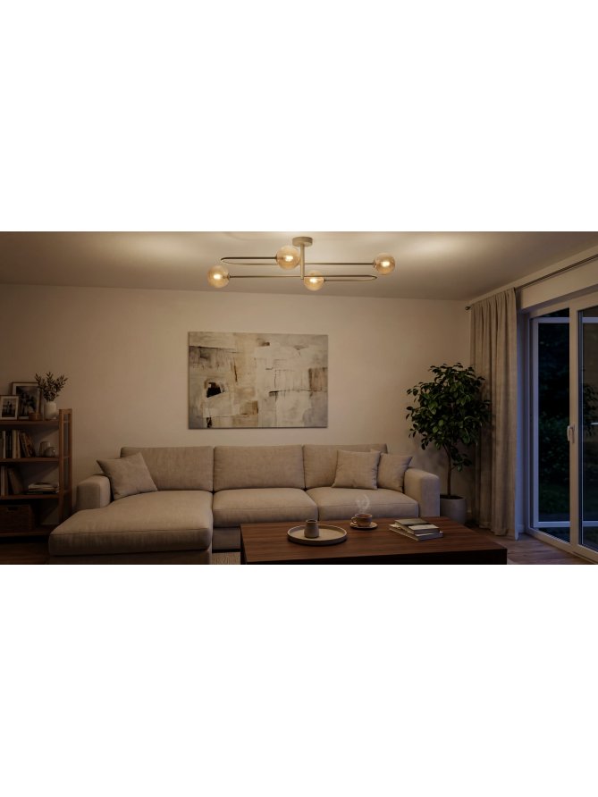 Beżowa lampa sufitowa z bursztynowymi kulami K-5996 z serii SPARK