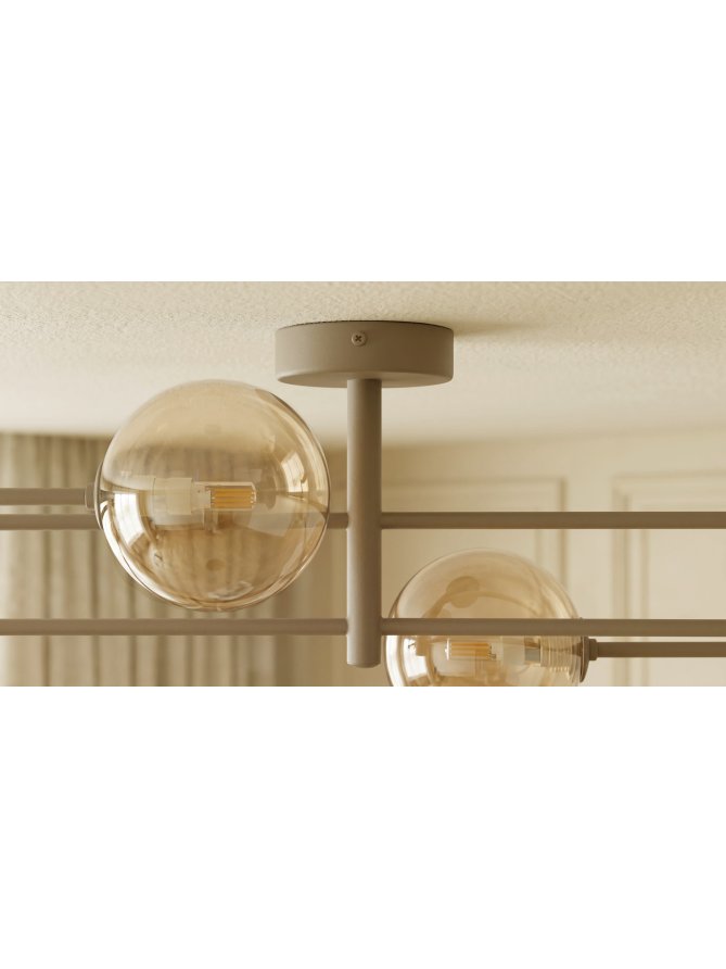 Beżowa lampa sufitowa z bursztynowymi kulami K-5996 z serii SPARK